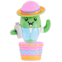 Cinco De Mayo , Cute Cactus with tiny mixing shaker on transparent background , 3D Rendering png