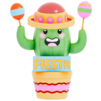 cinco de mayo , mignonne cactus avec fête bannière sur transparent Contexte , 3d le rendu png