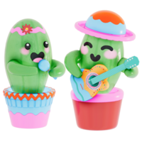 Cinco De Mayo , Cute Cactus with a tiny guitar on transparent background , 3D Rendering png