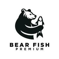 Bear Holding fish logo icon design illustration vector