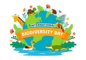 World Biodiversity Day Vector Illustration with Biological Diversity, Earth and the Various Animal in Nature Flat Cartoon Background