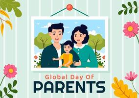 Global Day of Parents Vector Illustration with Importance of Being a Parenthood with Togetherness Mother Father Kids Concept in Flat Background