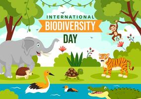 World Biodiversity Day Vector Illustration with Biological Diversity, Earth and the Various Animal in Nature Flat Cartoon Background