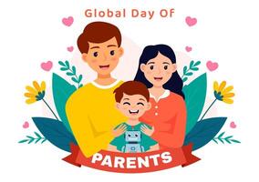 Global Day of Parents Vector Illustration with Importance of Being a Parenthood with Togetherness Mother Father Kids Concept in Flat Background