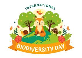 World Biodiversity Day Vector Illustration with Biological Diversity, Earth and the Various Animal in Nature Flat Cartoon Background