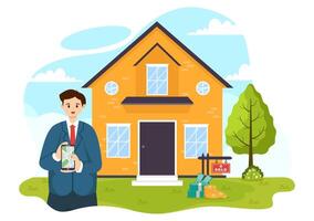 Land Broker Vector Illustration with Bridging Investors or Buyers and Sellers Agent for Buy, Rent and Sell Property in Flat Cartoon Background