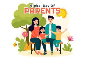 Global Day of Parents Vector Illustration with Importance of Being a Parenthood with Togetherness Mother Father Kids Concept in Flat Background