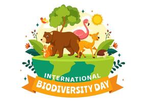 World Biodiversity Day Vector Illustration with Biological Diversity, Earth and the Various Animal in Nature Flat Cartoon Background