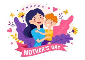 Happy Mother Day Vector Illustration of Affection for Baby and Kids from Mothers with Flower and Gift Concept in Flat Cartoon Background Design