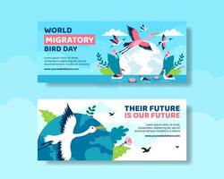 Migratory Bird Day Horizontal Banner Flat Cartoon Hand Drawn Templates Background Illustration vector