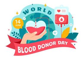 World Blood Donor Day Vector Illustration on June 14 with Human Donated Bloods for Give the Recipient in Save Life in Flat Cartoon Background