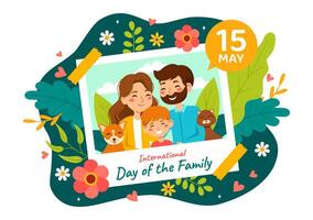 internacional día de familia vector ilustración con mamá, papá y niños personaje a felicidad y amor celebracion en plano niños dibujos animados antecedentes