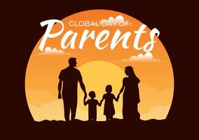 Global Day of Parents Vector Illustration with Importance of Being a Parenthood with Togetherness Mother Father Kids Concept in Flat Background