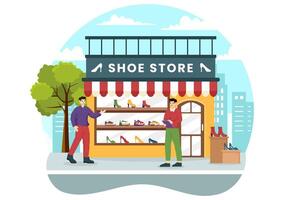 Shoe Store Vector Illustration with New Collection Men or Women Various Models or Colors of Sneakers and High Heels in Flat Cartoon Background