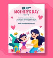 Mother Day Vertical Poster Flat Cartoon Hand Drawn Templates Background Illustration vector