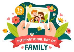 internacional día de familia vector ilustración con mamá, papá y niños personaje a felicidad y amor celebracion en plano niños dibujos animados antecedentes