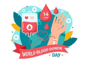 World Blood Donor Day Vector Illustration on June 14 with Human Donated Bloods for Give the Recipient in Save Life in Flat Cartoon Background