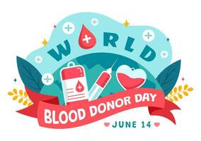 World Blood Donor Day Vector Illustration on June 14 with Human Donated Bloods for Give the Recipient in Save Life in Flat Cartoon Background