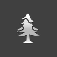 Pine tree icon in metallic grey color style.Snow December season vector