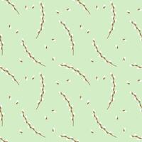 Seamless pattern of willow branches with buds on pastel green background. Easter design background. vector