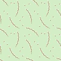 Seamless pattern of willow branches with buds on pastel green background. Easter design background. vector