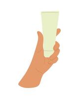 Hand holding  tube of cream on plain white background, vector Illustration.