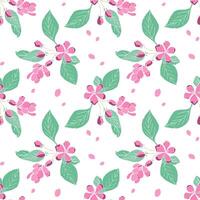 Cherry blossom branch with hand drawn sakura flower. Sakura pattern. vector