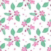 Cherry blossom branch with hand drawn sakura flower. Sakura pattern. vector