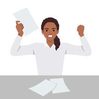 Tired businesswoman throwing papers unsatisfied business woman feeling stress negative vector