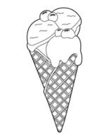 Blueberry Ice Cream in a Wafer Cone coloring page. vector