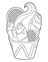 Coloring page Stir-fried ice cream. Thai rolled ice cream. vector