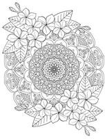 Mandala and beautiful tropical flowers for adult coloring book vector