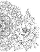 Coloring page for adults. Mandala and lotus. Vector illustration.