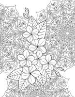 hermosa tropical flores y mandala para colorante página para adultos vector