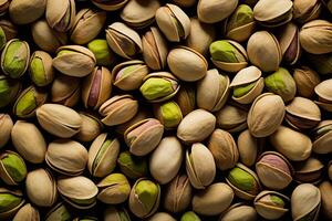 AI generated Macro background of ripe pistachios. Close up view. AI generated. photo