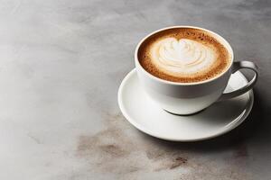 AI generated Cup of cappuccino on light gray background, copy space. AI generated. photo