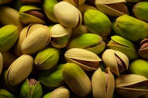 AI generated Macro background of ripe pistachios. Close up textured view. AI generated. photo