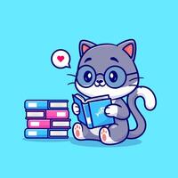 Cute Cat Reading Book Cartoon Vector Icon Illustration. Animal Education Icon Concept Isolated Premium Vector. Flat Cartoon Style