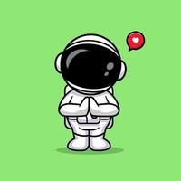 Cute Astronaut Greeting Cartoon Vector Icon Illustration. Science Technology Icon Concept Isolated Premium Vector. Flat Cartoon Style