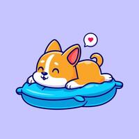 Cute Corgi Dog Sleeping On Pillow Cartoon Vector Icon Illustration. Animal Nature Icon Concept Isolated Premium Vector. Flat Cartoon Style