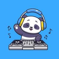 linda panda jugando DJ electrónico música con auricular dibujos animados vector icono ilustración. animal música icono concepto aislado prima vector. plano dibujos animados estilo