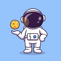Cute Astronaut With Moon Cartoon Vector Icon Illustration. Science Technology Icon Concept Isolated Premium Vector. Flat Cartoon Style
