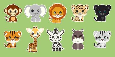 set of cute safari animals stickers vector