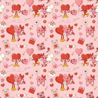 Seamless pattern with groovy hearts for Valentines Day vector