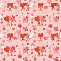 Seamless pattern with groovy hearts for Valentines Day vector