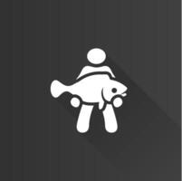 hombre participación pescado plano color icono largo sombra vector ilustración