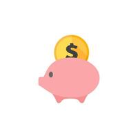 Coin piggy bank icon in flat color style. Saving, kids, bank vector