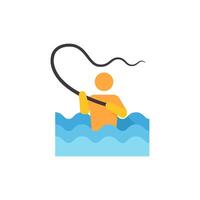 pescar icono en plano color estilo. deporte ocio agua mar más rico lago mosca vector