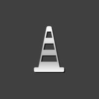 Traffic cone icon in metallic grey color style.Road construction warning vector