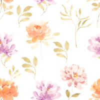 Orange and Purple Rose Watercolor Flower Seamless Pattern for Fabric or Home Decor png